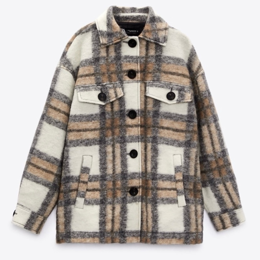Zara Coat Jacket 65% Wool Plaid